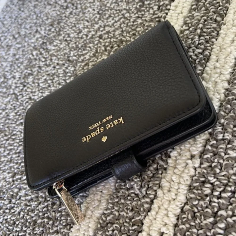 Kate Spade Leila Medium Compact Bifold Wallet Black - Picture 3 of 16